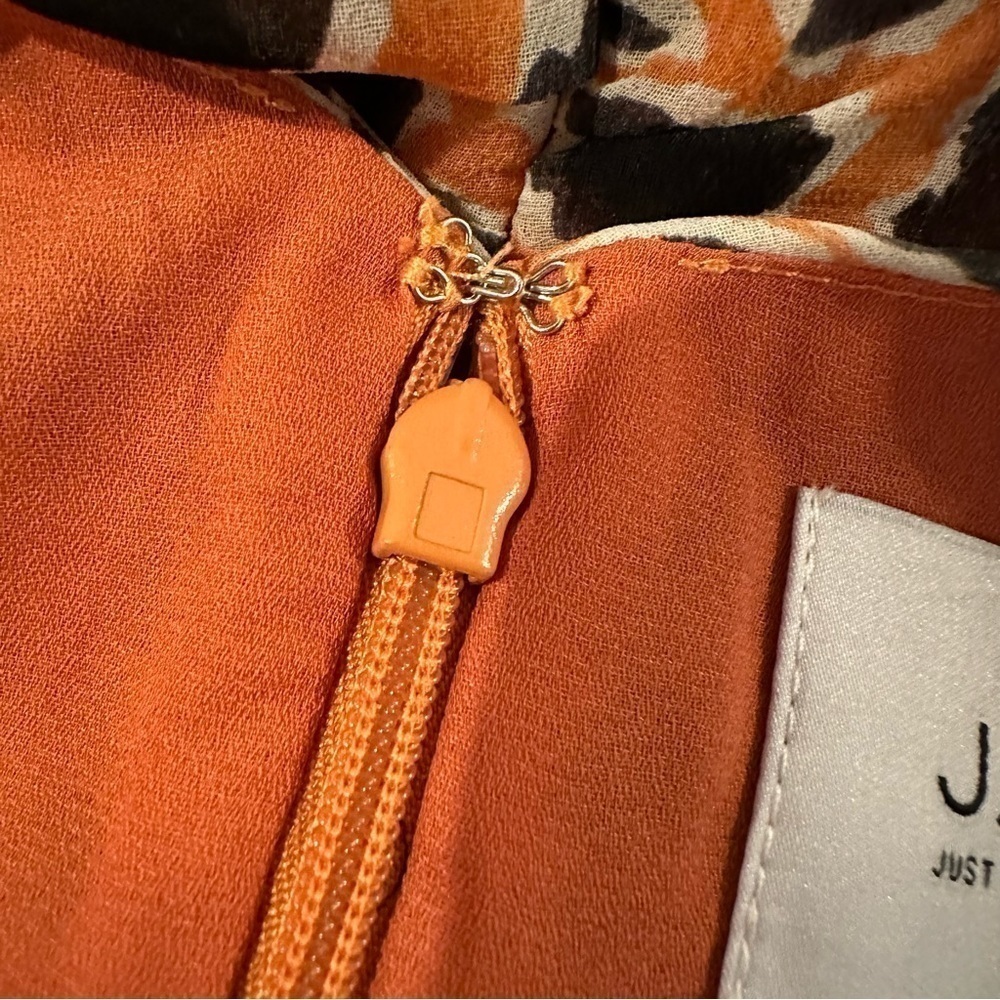 JOA Just One Answer Orange Leopard Print Short Sleeve Ruched Mini Dress S - Picture 6 of 8